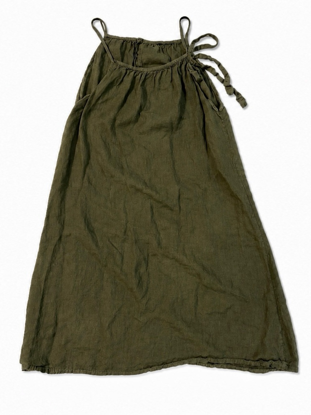 Lungo L’Arno 100% Linen Olive Green Sundress – Italian Made size L Fairy Resort - Picture 3 of 6